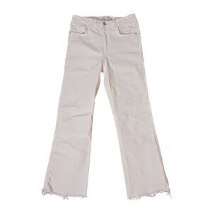 Zara Womens White High-Rise Cropped Flare Raw Hem Jeans Size 4‎ Denim